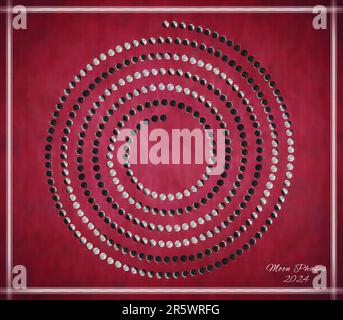 Moon Calendar 2024, Spiral Moon Phases on Red Background Stock Photo