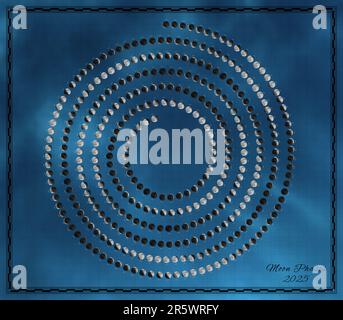 Moon Calendar 2025, Spiral Moon Phases on Sky Background Stock Photo