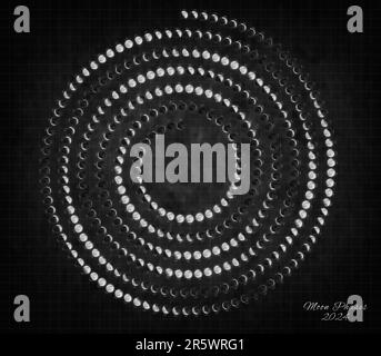 Moon Calendar 2024, Spiral Moon Phases on Black Background Stock Photo