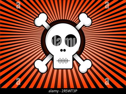 Skull and Crossbones with red rays background Illustration Stock Vector
