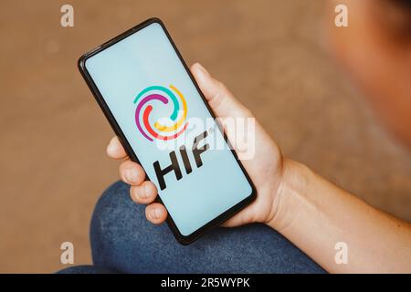 Brazil. 5th June, 2023. In this photo illustration, the HIF Global logo is displayed on a smartphone screen. (Credit Image: © Rafael Henrique/SOPA Images via ZUMA Press Wire) EDITORIAL USAGE ONLY! Not for Commercial USAGE! Stock Photo