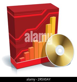 Red blank 3d box with a graph and CD. Stock Vector