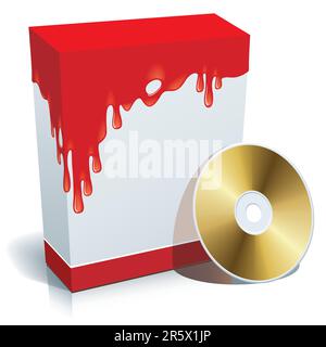 Blank 3d box with bloody background and CD. Stock Vector
