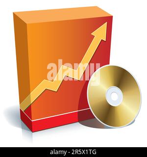 Red blank 3d box with a graph and CD. Stock Vector