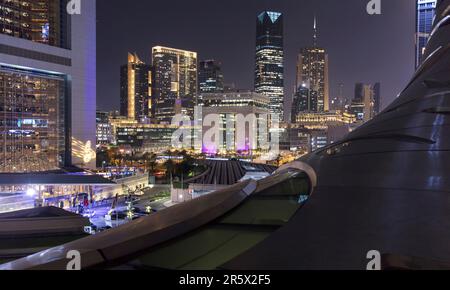 Dubai, UAE, financial district night cityscape from the Museum of the Future Stock Photo