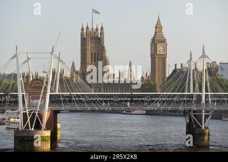 The Palace of Westminster is the meeting place of the Parliament of the United Kingdom and is located in London, England Stock Photo