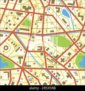 Editable vector seamless tile of a generic city without names Stock Vector