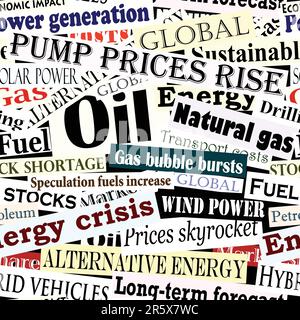 Editable vector seamless tile of energy headlines Stock Vector