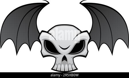 Vector illustration of an angry skull with bat wings. Great for Halloween decorations. Stock Vector