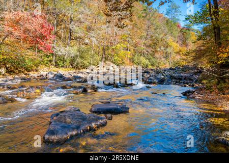 Scenic view of Big Laurel Creek in North Carolina in fall Stock Photo