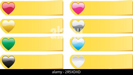 Set of 8 colored hearts post it stickers notes Stock Vector