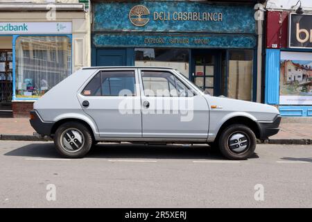 Fiat Strada launched in the UK in 1978 with the memorable TV commercial strapline “Hand built by Robots.” This is an ultra rare survivor, May 2023. Stock Photo