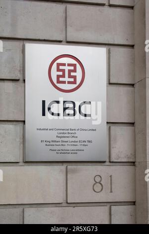 London, UK - May, 9, 2023 : ICBC, Industrial and Commercial Bank of China Limited branch in London. ICBC is a state-owned commercial bank. Stock Photo
