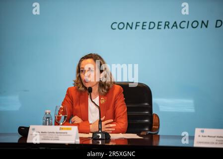 santiago, spain. may, 12th 2023. the first vice-president and minister of economic affairs and digital transformation, Nadia Calviño. She holds a meet Stock Photo