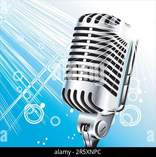 vintage retro singer microphone with abstract background Stock Vector