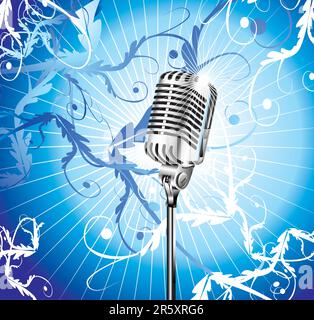 Chromed microphone for singer with abstract background Stock Vector