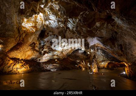 Stalagmites, stalactites, limestone deposits, Lipa Cave, Lipska pecina, Cetinje, Montenegro Stock Photo