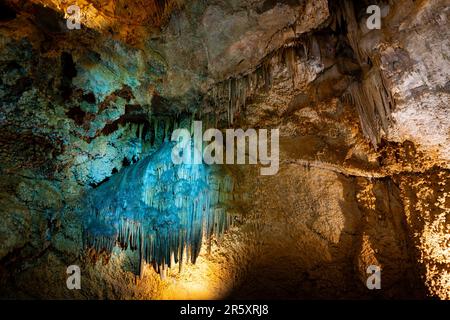 Stalagmites, stalactites, limestone deposits, Lipa Cave, Lipska pecina, Cetinje, Montenegro Stock Photo