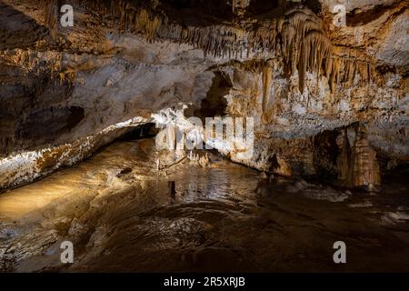 Stalagmites, stalactites, limestone deposits, Lipa Cave, Lipska pecina, Cetinje, Montenegro Stock Photo