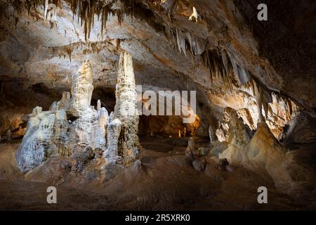 Stalagmites, stalactites, limestone deposits, Lipa Cave, Lipska pecina, Cetinje, Montenegro Stock Photo