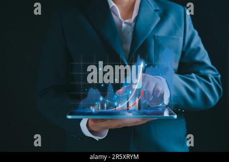 Analyze business data with cyber technology. Business analysis and financial investment with technology concept. development to success and growing gr Stock Photo