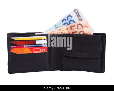 Wallet with cash and cards Stock Photo