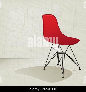 Swanky retro red mid-century modern chair with a subtle modern background texture. Easy-edit layered vector file. More like this in my portfolio. Stock Vector