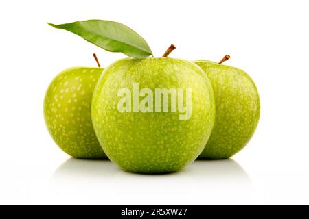 Three ripe green apples with isolated on white background Stock Photo