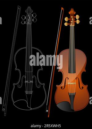 Vector image of a violin isolated on black background. Stock Vector