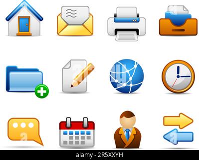 Set of icons on an office theme. Stock Vector