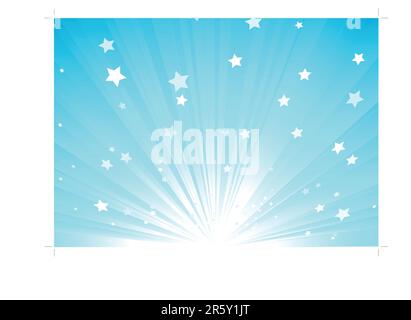 Vector illustration of blue Abstract background with light rays and burst of stars Stock Vector
