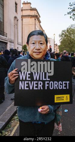 London, United Kingdom - June 4th 2023: Protest and Vigil held to commemorate the Tiananmen Square massacre. Stock Photo