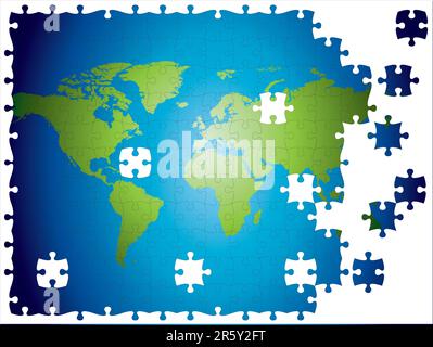 World map jigsaw, layered and fully editable.  Please check my portfolio for more jigsaw illustrations. Stock Vector