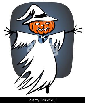 Cartoon scarecrow on a dark background. Halloween illustration. Stock Vector