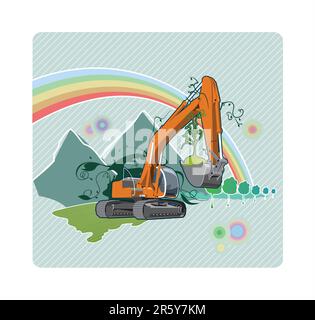 Vector color illustration of a excavator. The vector file is in AI-EPS8 format. Stock Vector