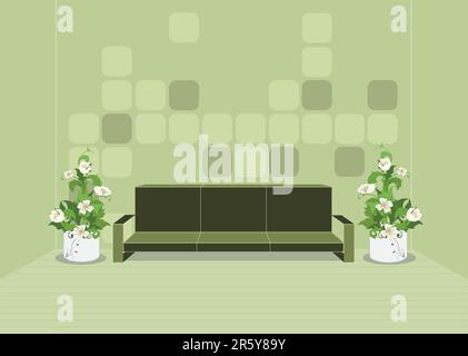 Drawing about a retro-modern styled room for artworks, catalogs, reviews, brochures, magazines, covers, banners. Stock Vector