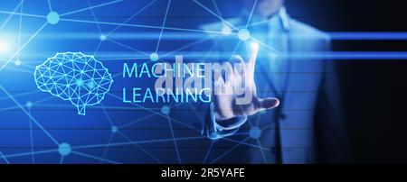 Machine Deep learning algorithms and AI Artificial intelligence. Internet and technology concept on virtual screen. Stock Photo