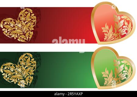 Two color Valentine romantic banners with teddy bear, cake decorated