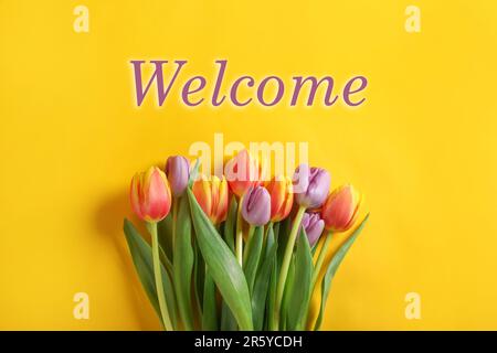 Beautiful tulip flowers and word MARCH on lilac background Stock Photo ...