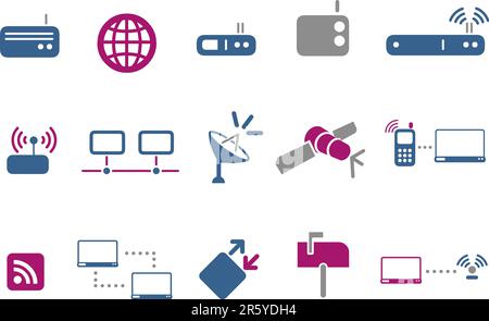 Vector icons pack - Blue-Fuchsia Series, communication collection Stock Vector