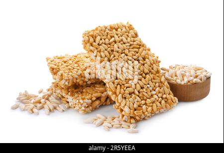 Puffed rice bars (kozinaki) isolated on white Stock Photo