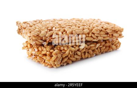 Puffed rice bars (kozinaki) on white background Stock Photo