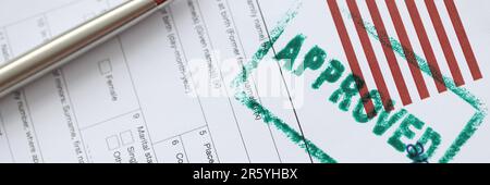 USA visa approved rubber stamp and application form Stock Photo
