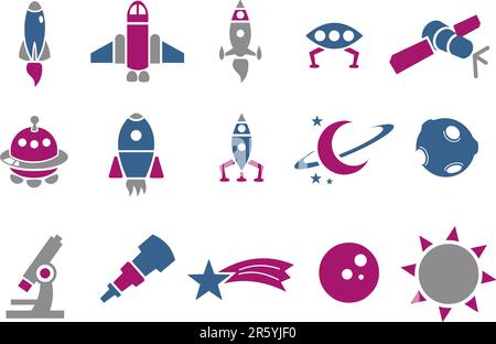 Vector icons pack - Blue-Fuchsia Series, space collection Stock Vector
