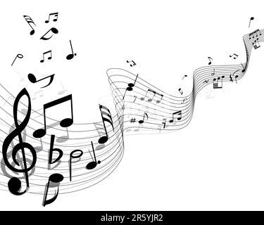 Musical notes background with lines. Vector illustration. Stock Vector