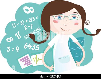 She love math! Vector girl character with numbers. Art Vector Illustration. See similar pictures in my portfolio! Stock Vector