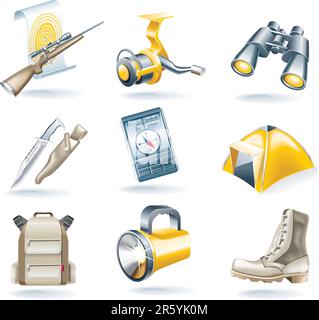 Set of hunt and fishing related icons Stock Vector