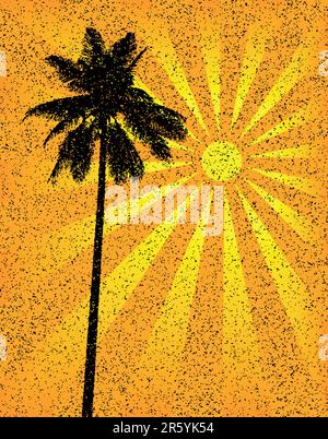 Editable vector illustration of a tropical palm tree with grunge Stock Vector