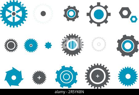 Vector icons pack - Blue Series, gear collection Stock Vector