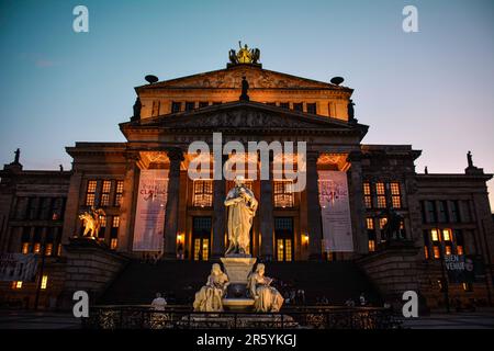 Berlin Schiller Monument and Concert Hall (Konzerthaus) in Gendarmenmarkt - Germany Stock Photo